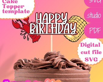Trendy crawfish happy birthday topper Cake Topper SVG