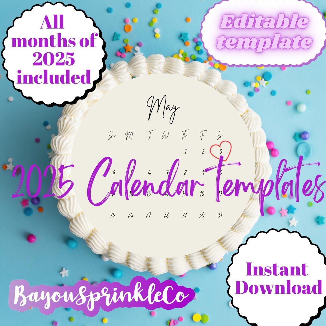 Generic Calendar Topper Trendy 2025 Calendar Cake Topper Template 12 Months - Etsy