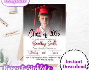 boy or girls high school graduation invitation red and black Template