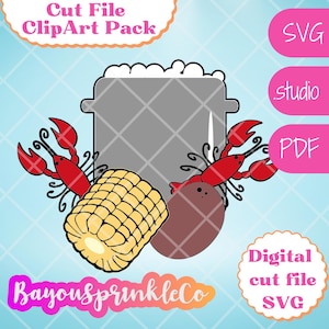 Paquete de archivos SVG de corte de maíz y papas en olla de cangrejos de río