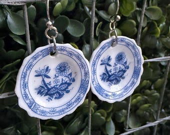 Blue and White Porcelain Plate Earrings