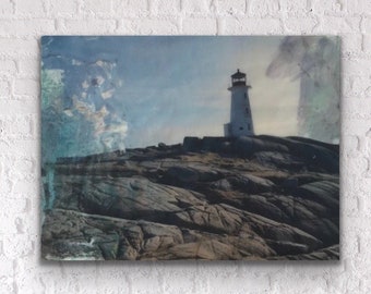 Peggy's Cove Lighthouse | Encaustic Painting | Travel Photography | Beach House Artwork | Cottage Art