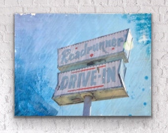 Route 66 Photography | Neon sign | Drive in Print | Mid Century Modern Art | vintage movie art | Wall Art