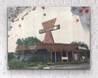 Pancake House |  Route 66 Art | Encaustic Painting | American Photography | Vintage Sign | Neon Sign | Kitchen Home Decor