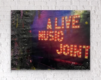 Live Music Joint |  Encaustic Painting | Neon Sign | Music Sign | Block Art