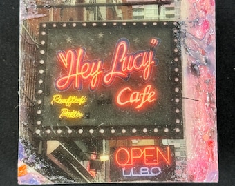 Neon Sign | Encaustic Painting | Urban Photography | Toronto Wall Art | Block Art