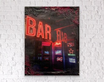 Bar Art (Duke's Tavern) | Encaustic Painting | Bar Photography | Neon Wall Art | Block Art