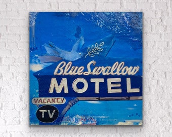 Route 66 Photography | Blue Swallow Motel Art Print | Mid Century Modern Art | Desert sign | Large Wall Art l hotel art