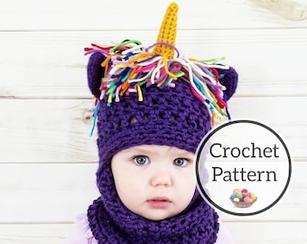 Crochet Pattern, Unicorn Balaclava Pattern, Ski Mask Pattern, Hat and Scarf Combo, Toddler, Child, Teen/Adult, Adult/Large Adult Sizes