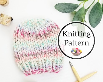 Super Bulky Basic Beanie Knit Hat Pattern, 8 Sizes, Beginner Hat Pattern