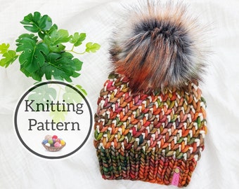 Knit Pattern, Mountain Road Beanie Knit Hat Pattern in 3 weights, Mosaic Knitting Pattern