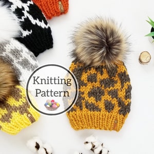 Wild Bunch Beanie Knit Hat Pattern, Animal Print Knit Toque Pattern, Spotted Hat Knit PDF Pattern