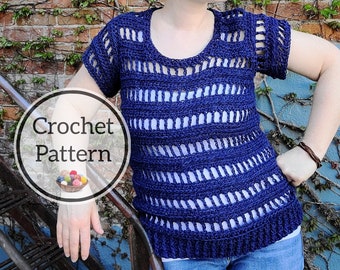 Crochet Pattern, Lilac Lane Tee in sizes XS-5X, Festival Top, Swim Cover-up, Mesh T-Shirt