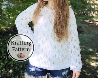 Knitting Pattern, Perilla Leaf Lace Tee, Lace Top Pattern in DK weight, sizes XS-5X