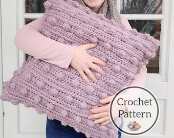 Crochet Pattern, Beacon Hill Pillow Cover, Bobble Pillow in 16, 18 and 20" sizes