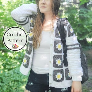 Crochet Pattern, Daisy Cardigan, Granny Square Crochet Sweater Recipe, Floral Cardigan, Granny Square Jumper