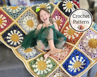 Crochet Pattern, Epic Daisy Granny Square Blanket, Afghan, Sunflower, Throw