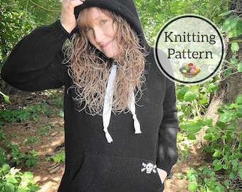 Knitting Pattern, Down Time Pullover, Hoodie Sweater Pattern in DK weight, sizes XS-3X