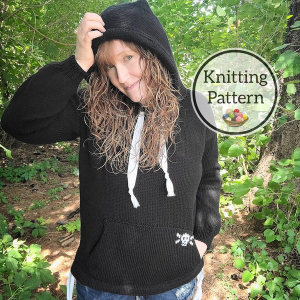 Knitting Pattern, Down Time Pullover, Hoodie Sweater Pattern in DK weight, sizes XS-3X