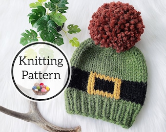 Lucky Beanie Knit Hat Pattern, 8 Sizes, Leprechaun, St. Patrick's Day Hat Pattern