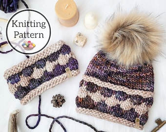 Pop Brimless Beanie Knit Hat Pattern, Bubble Stitch Knitting Pattern, Super Bulky, Bonus Headband