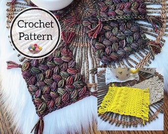 Crochet Pattern, Puff Dreams Mug Rug Patterns, 2 Styles, Coaster, drink mat patterns