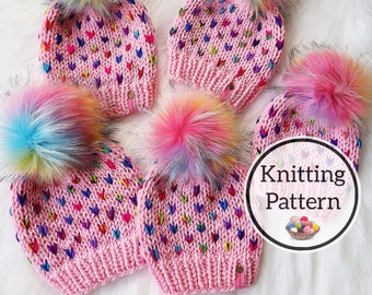 Classic Little Hearts Beanie Knit Hat Pattern, Pattern in 8 Sizes, Double Stranded Worsted Weight, Bulky Hat Pattern