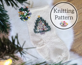 Knit Pattern, Into the Pines Christmas Stocking Pattern, Pine Trees, Christmas tree