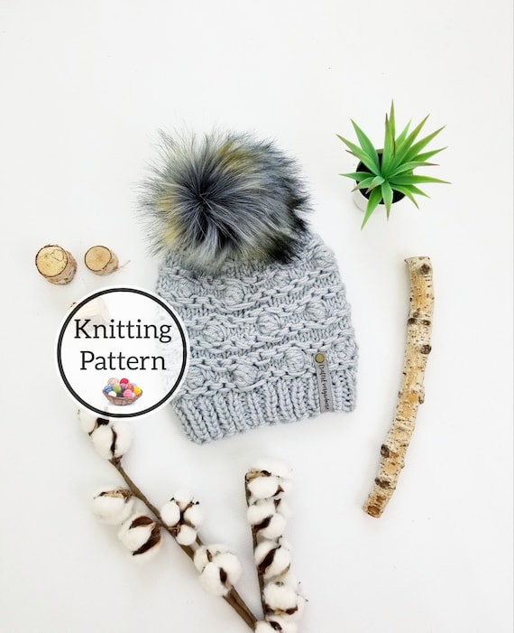 Pattern, Rosebud Beanie Knit Hat Pattern, Adult Knit Toque  display picture 1