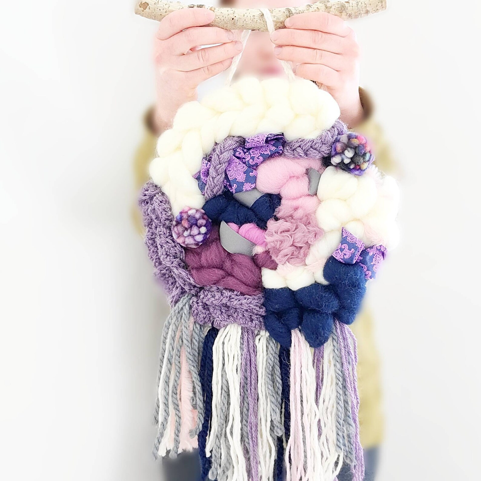 Purple Wall Hanging Woven Wall Art Round Wall Decor Etsy