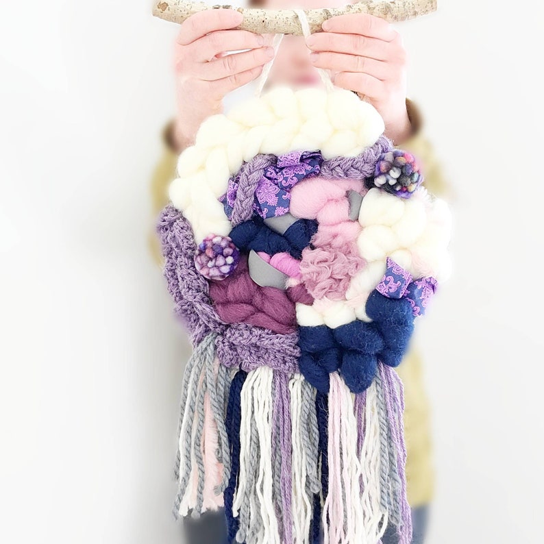 Purple Wall Hanging Woven Wall Art Round Wall Decor Etsy