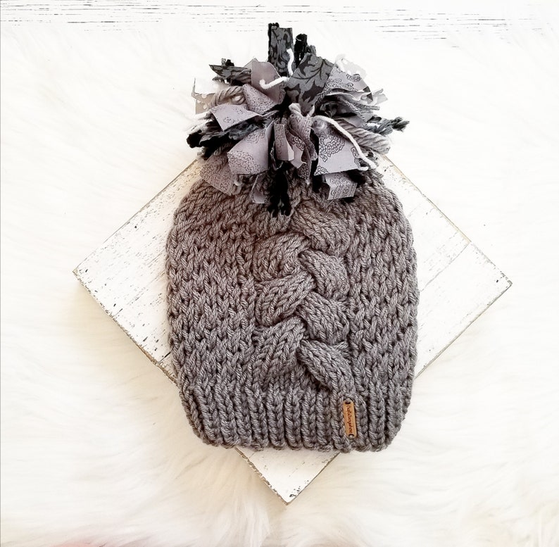 Fabric Pom Pom Black and Grey Fabric Scrap Pom Pom