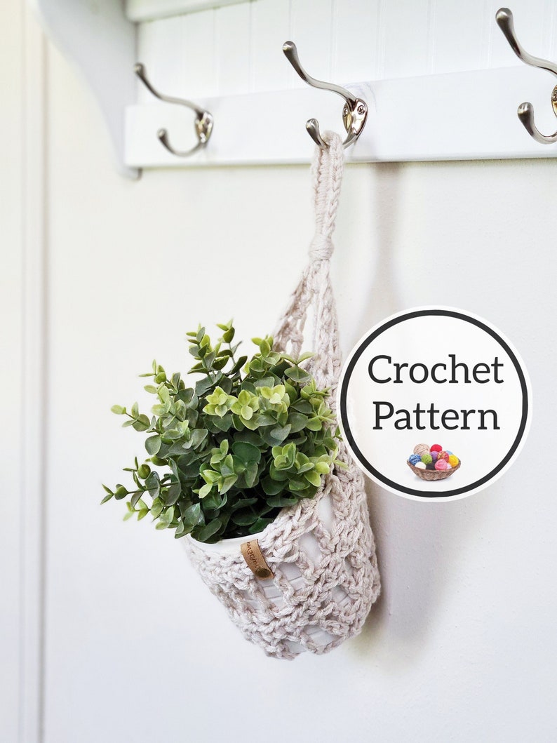 Crochet Pattern, Sunny Hanging Basket, Plant Hanger, Produce Basket, Plant Pod image 1