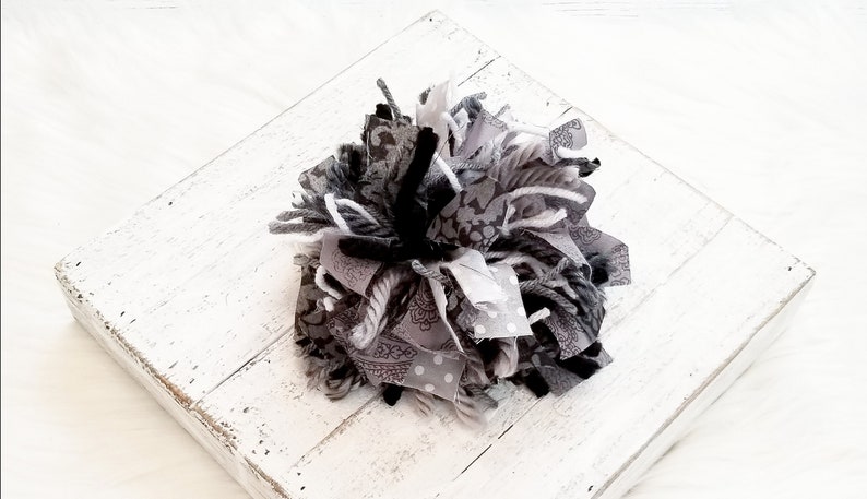 Fabric Pom Pom Black and Grey Fabric Scrap Pom Pom