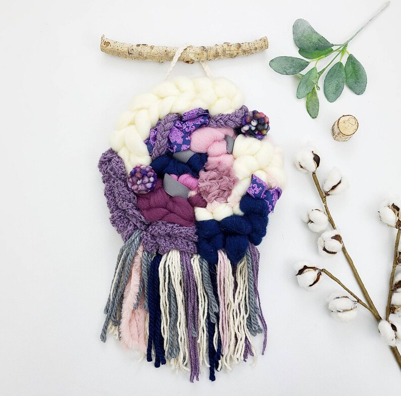 Purple Wall Hanging Woven Wall Art Round Wall Decor Etsy