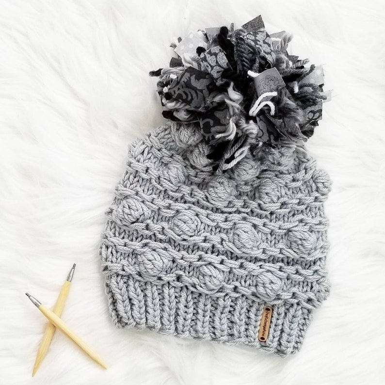 Fabric Pom Pom Black and Grey Fabric Scrap Pom Pom