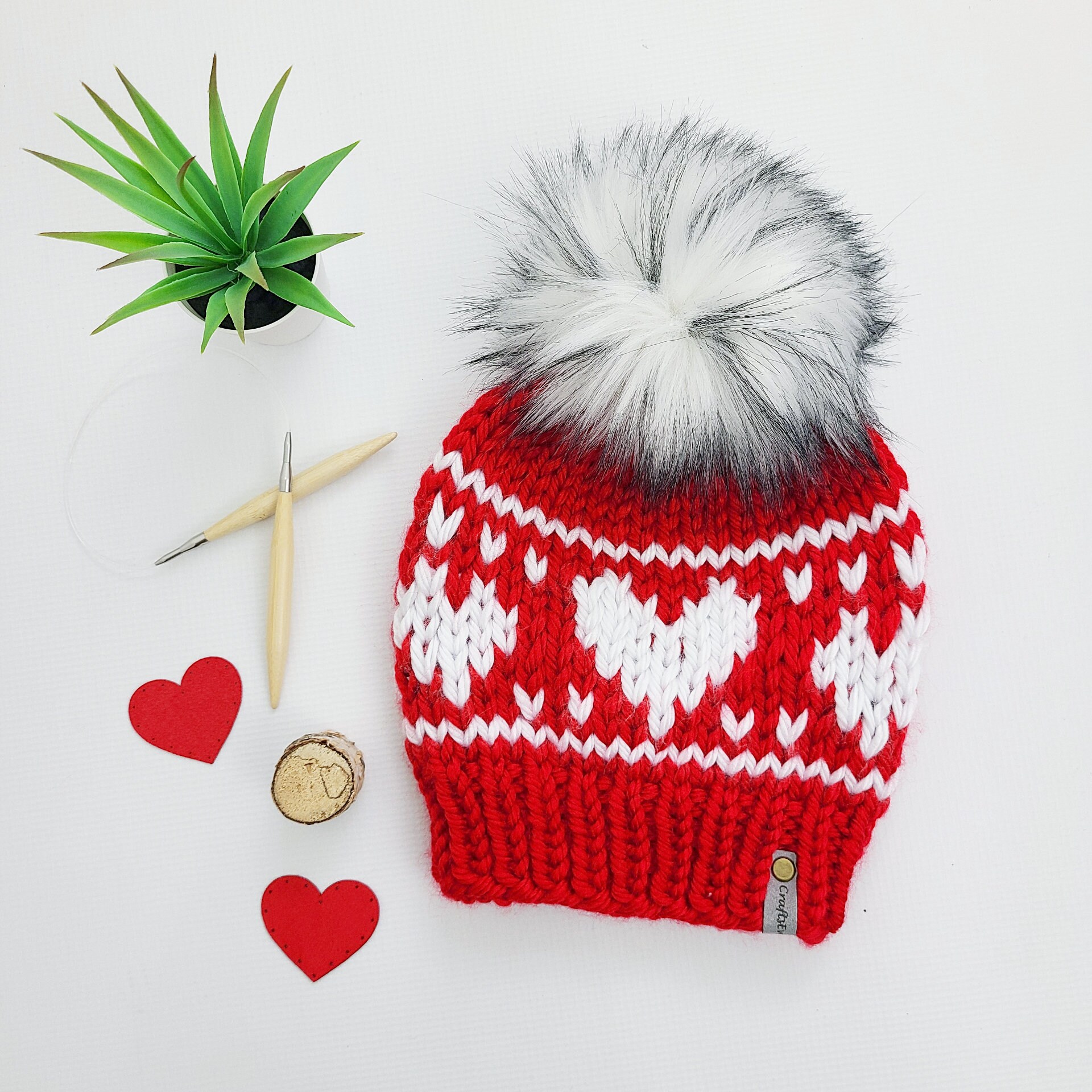 Big Love Beanie Knit Hat Pattern, Super Bulky Hearts Hat Pattern - Etsy