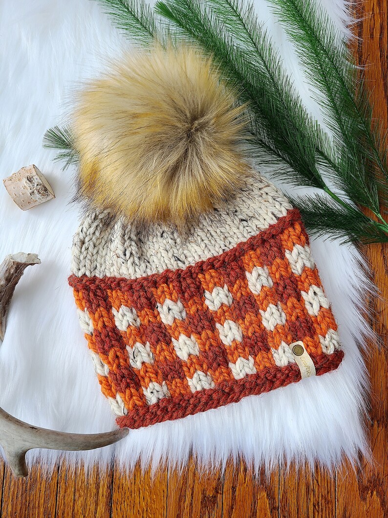 A Little Bit Plaid Brimless Beanie Knit Hat Pattern, Knitting Pattern in 3 sizes, Bulky and Super Bulky, Bonus Headband image 10