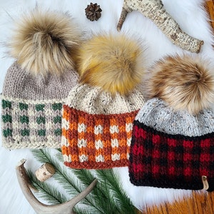 A Little Bit Plaid Brimless Beanie Knit Hat Pattern, Knitting Pattern in 3 sizes, Bulky and Super Bulky, Bonus Headband image 7