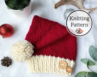 Knitting Pattern, CE Knit Santa Hat, Knit Stocking Hat Pattern in 6 Sizes, Newborn, Infant, Baby, Toddler, Child/Pre-Teen, Teen/Adult Sizes