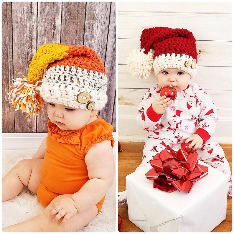 Crochet Halloween Hat Pattern Candy Corn and Santa Hat Patterns in 10 sizes Pattern Bundle Santa Crochet Hat Pattern