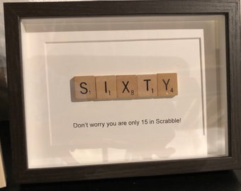 Fichas de Scrabble para cumpleaños: Regalo por hitos (5x7) - 30, 40, 50, 60, 70, 80, etc.