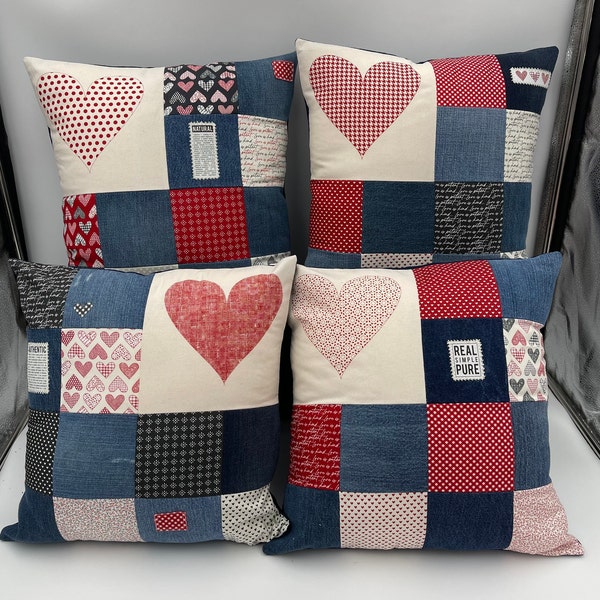 Denim and Flirt fabric Pillow 16x16 Sweetwater and Moda Cute Pillow. You will fall in love with these hearts and prints!! Heart ~ Farmhouse