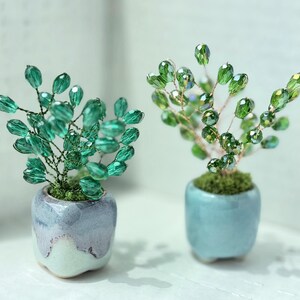 Mini ZZ Plant - Faceted Austrian Teardrop Crystal Glass Beaded Plant - in a Mini Ceramic Pot
