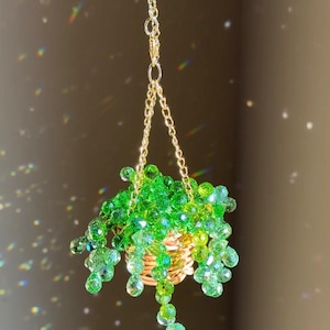 Crystal Succulent Window or Car Charm – Mini Faceted Glass Water Drop Beaded Plant Ombré or Light Green- Hanging Sun Catcher Decor