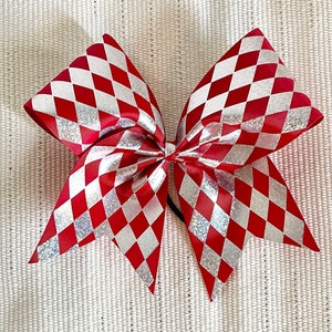 Red and Silver Holographic Cheer Bow // Sparkly Cheer Bow // Silver Hologram Cheer Bow // Red Cheer Bow