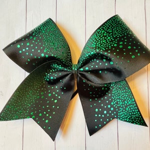 BLACK CHEER Bow - Green HOLOGRAPHIC cheer bow- sparkle dot ribbon - Hair Bow for cheerleading - black green cheer bow - cheer team bow