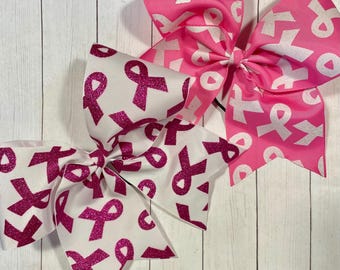 Pink Cheer Bow - Glittery Breast Cancer Awareness Bow