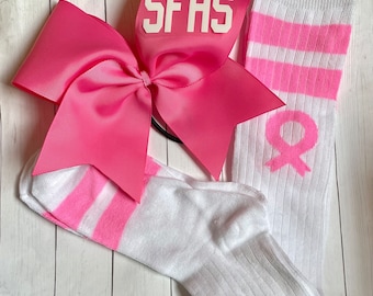Breast Cancer Awareness Bows for Cheerleaders // Bows and Socks for Breast Cancer Awareness