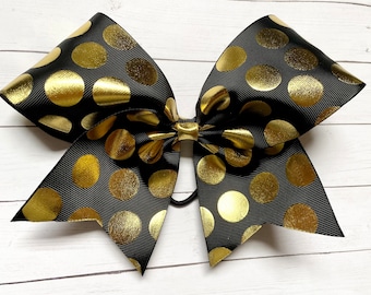 Black and Gold Cheer Bow // cheer Team Bows // Polka Dot Cheer Bow // Ponytail Bow